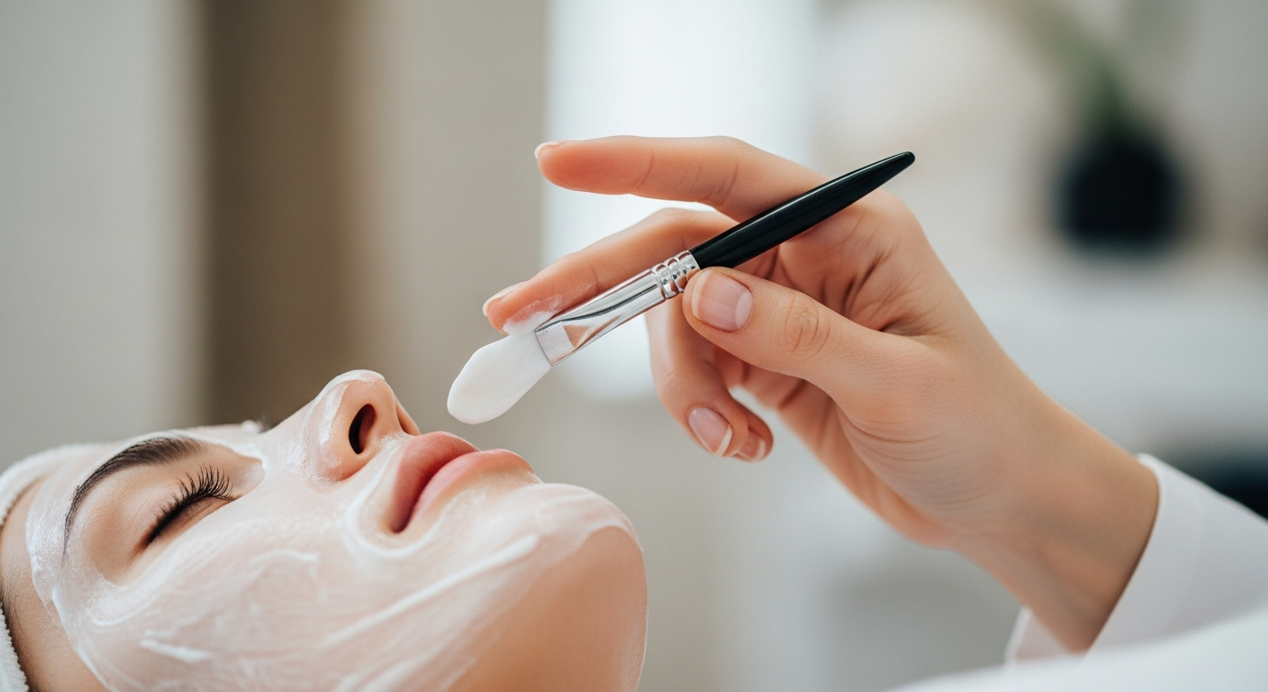 Femme élégante lisant un magazine de beauté avec des produits cosmétiques et un café